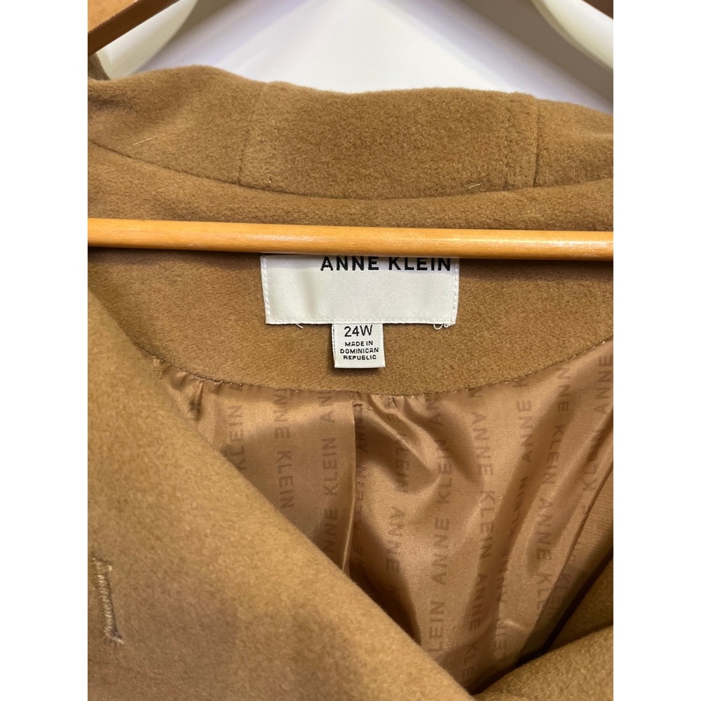 Anne Klein Womens Camel Wool Cashmere Blend Hooded Double Breasted Coat 24W - Picture 4 of 15